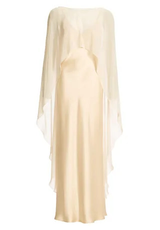 SWING - Abendkleid aus Satin mit abnehmbarem Chiffon Cape champagne beige