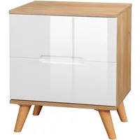 OTTO home Nachtschrank Lund Nachttisch Beistellschrank Kommode mit Hochglanzfronten Nachtkommode mit 2 Schubladen Bestseller im skandinavischem Design