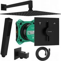 Hansgrohe und Bofler Duscharmatur Hansgrohe "DuoTurn E" Unterputz Armatur, Umsteller für 2 Verbraucher (inkl. IBOX 2 Grundkörper, Unterputz Duschsystem, Duschanlage, Duschset, inkl. BOFLER Duschset #49, Brauseset, Regendusche 30cm, Wandarm) matt schw