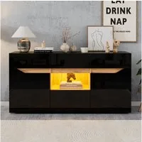 Merax Sideboard hochglanz Anrichte mit LED, Buffetschrank in Weiß/Schwarz & Holzoptik (1 St), Kommode mit 4 Schubladen, 2 Schränken & halboffenem Fach, 140x40x70cm