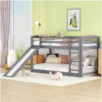 Flieks Etagenbett, Kinderbett mit Rutsche & oberem Lattenrost 90x200cm Kiefer
