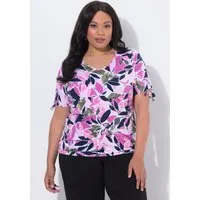 Ulla Popken T-Shirt T-Shirt Blüten A-Linie V-Ausschnitt Halbarm