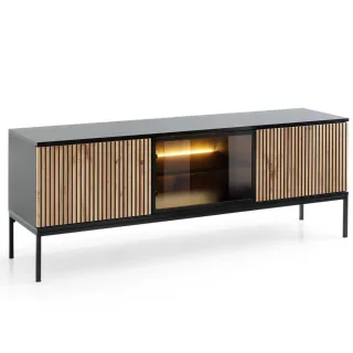 Graingold Tv-Schrank, Eiche Wotan, Metall, 4 Fächer, 154x56x39 cm, Wohnzimmer, Wohnwände, Lowboards, Lowboards stehend