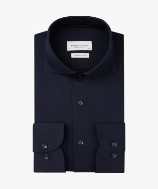 Profuomo - Marineblaues Japanese Knitted Hemd dunkelblau - Gr. - 45