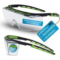 PRO FIT Arbeitsschutzbrille mit großer & klarer Scheibe, für Brillenträger - Schwarz/Grün, Kratzfest & Beschlagfrei, UV-Schutz