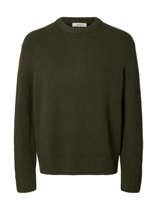 selected men - SLMALEX LS KNIT RLX CREW NECK NOOS Forest Night - Gr. - XL