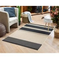 DomDeco Teppich In- & Outdoor Teppich UMAR mit Flachgewebe - wetterfest & robust für Garten/Terrasse/Balkon oder Innenräume, aus Kunstfaser, Schwarz-Beige