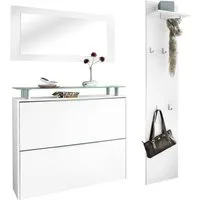 borchardt Möbel Garderoben-Set Rena mit Schuhschrank, Paneel und Spiegel, (3-St), Zur hängenden Montage. Mit Metallgriffen, Kleiderstange und Glasboden.