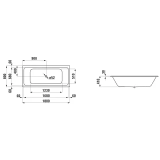 Laufen Einbau-Badewanne PRO S 1800x800x410 Stahl mit Antislip weiß, H2271806000401 H2271806000401