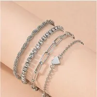 Jungengel Armband Set Damen 4er Set Herz Kette Strass Schmuck Layering Herzarmband Silber (Set, 4-tlg., 4 Armbänder im Set)