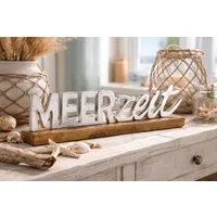 GILDE Dekoobjekt Meeresglanz Meerzeit Schriftzug Mango Holz Aluminium 48 cm Maritim