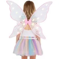 Smiffys Kostüm-Flügel Große LED Elfen Feenflügel - Fasching Karneval, Rosafarbene Flügel mit Licht für Schmetterlinge und Elfen