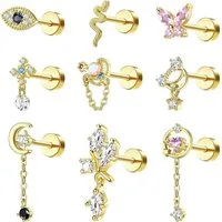 Kakonia Piercing-Set 9er Set Schmetterling Tragus Helix Piercings Gold Silber Roségold