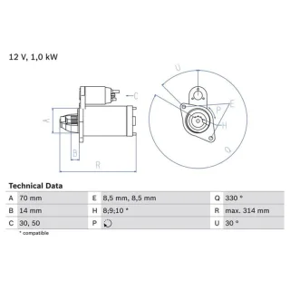 Bosch Anlasser 1,0 kW Mercedes A-Klasse B-Klasse Vaneo