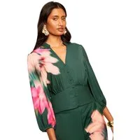 Love & Roses Langarmbluse Love & Roses Bluse mit V-Ausschnitt und Puffärmeln (1-tlg)