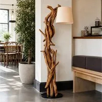 Möbel Bressmer Stehlampe MORGAN Stehlampe holz 185cm,teakholz stehlampe,natürlich Leinenfarbton, ohne Leuchtmittel