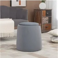 HOMCOM Sitzhocker 2-in-1 Hocker in Samtoptik inklusive Stauraum und abnehmbaren Deckel (Polsterhocker, 1 St., Sitzhocker), Grau Ø44 x 47,5 cm