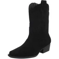 Ital-Design Modische Cowboy-Stiefel mit komfortablem Innenfutter Westernstiefelette (90482516) Blockabsatz Stiefeletten in Schwarz