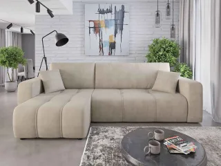 Ecksofa mit Schlaffunktion Sofa DAGNY in Stoff Cosmic Beige Ottomane Links