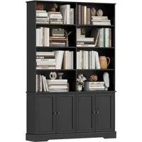 Homfa Bücherregal 185 cm hohes Bücherschrank Standregal Büroregal, Bücherregal mit 4 Türen 8 offenen Fächern Büroregal Holz 185x120x27cm