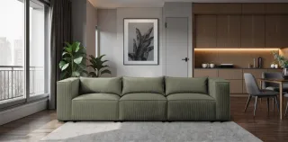 Sofa Designersofa NEVIO 3-Sitzer in Stoff Lincoln Moosgrün