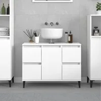furnicato Waschbeckenunterschrank Weißer 80 x 33 x 60 cm aus Holzwerkstoff und (1-St) Badezimmer-Möbel mit 4 Schubladen, Fach mit Tür und Wandhalterung
