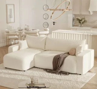 Ecksofa mit Schlaffunktion Sofa LUNA Stoff Baltimore Creme Ottomane Links
