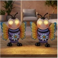 GLOBO LIGHTING LED Solarleuchte, LED-Leuchtmittel fest verbaut, Warmweiß, 2x Solarleuchte Außen LED Figur bunt matt Biene IP44 H 22,5 cm