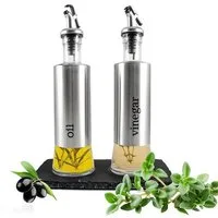 Sendez Menage-Set Öl und Essig Set auf Schieferplatte Ölspender Essigspender Ölflasche