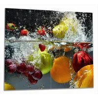 Wallario Herd-Abdeckplatte Früchte im und unter Wasser - Splashing Fruits, ESG-Sicherheitsglas, (Glasplatte, 2 tlg., inkl. 5mm Noppen), verschiedene Größen