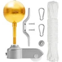 BRUBAKER Fahnenmast Reparaturset - Zubehör Set - Ersatzteile für Flaggenmast, (Für Fahnenmast mit 4,3 cm), Kugelspitze Gold, Seil, Karabiner, Klampe, Topper + Rolle, Schrauben