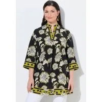 Ulla Popken Tunika Satin-Tunika Blüten A-Linie Stehkragen 3/4-Arm