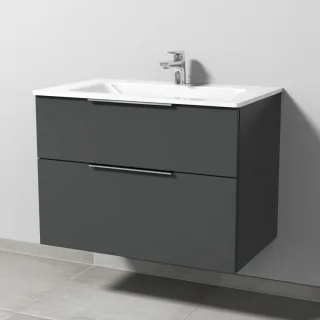 Sanipa 3way Glas-Set Glas-Waschtisch und Unterbau mit 2 Auszügen, Anthrazit-Matt UM20222