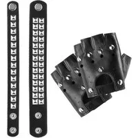 dressforfun Kostüm Accessoires-Set, Handschuhe in Lederoptik und passende Armbänder.