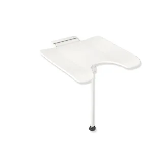 Hewi System 900 Duschklappsitz 900.51.21460AS Edelstahl pulverbeschichtet weiß matt, Polyamid matt weiß, mit Schamausschnitt