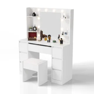 Juskys Schminktisch, Weiß, Holz, 107x140x40 cm, Schlafzimmer, Schminktische