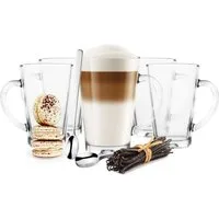 Sendez Latte-Macchiato-Glas 6 Latte Macchiato Gläser 300 ml + 6 Edelstahl-Löffel GRATIS, 12-tlg., Glas