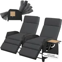 STEELSØN Gartensessel Caelum Gartensessel mit Liegefunktion, mit Ausklapptisch (2er Set, Schwarz/Akazie, 2-St), Rattan Liegesessel, ausklappbarer Tisch