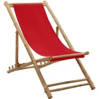 vidaXL Gartenstuhl Liegestuhl Bambus und Canvas Rot (1 St)