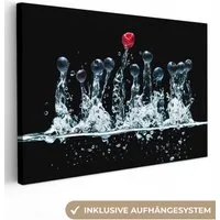 OneMillionCanvasses® Leinwandbild Beeren - Wasser - Schwarz - Obst - Himbeere, Fotodruck (1 St), Wandbilder für Esszimmer, Wanddeko Bilder Küche, 30x20 cm