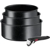 Tefal Topf-Set Ingenio Black Stone, Kasserollenset abnehmbarer Griff, stapelbar, Aluminium (Set, 4-tlg., 3x Stielkasserollen Ø 16/18/20 cm, 1x abnehmbarer Griff), platzsparend, Topfset Induktion mit Antihaftversiegelung, L39996