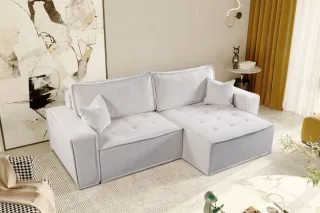 Ecksofa Schlafsofa FLOSI Stoff Raven Weiß Ottomane Rechts