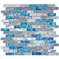 Mosani Mosaikfliesen Marmor Naturstein Fliesen Glasmosik Wandfliesen Grau Blau, 30cm x 29cm, Dekorative Wandverkleidung