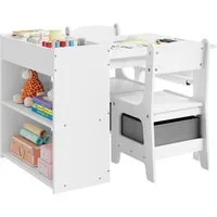 Woltu Kindertisch, mit 2 Stühlen, 2 Aufbewahrungsboxen, mit Stauraum, Weiß