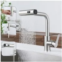 Nettlife Küchenarmatur Edelstahl Ausziehbarer Brause Spültischarmatur Schwarz Einhebelmischer (1-St) Armatur Edelstahl 360° Drehbar mit 3 Strahlarten