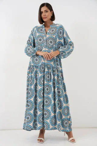 Gemustertes V-Ausschnitt Maxikleid