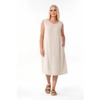 WENOR Sommerkleid aus Leinenmix mit Taschen, Strandkleid ärmellos, locker geschnitten (1-tlg) Ideal für warme Tage, pflegeleicht, mit Eingrifftaschen