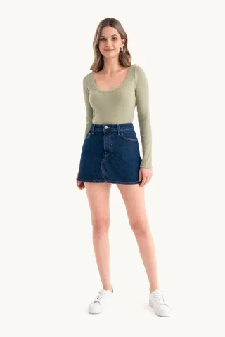 Langärmliges Basic Baumwoll-Croptop