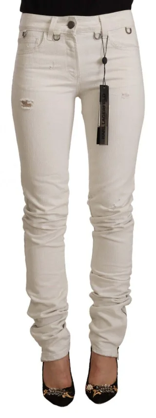 Karl Lagerfeld Zerrissene Skinny Jeans Offwhite