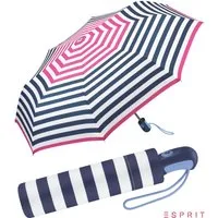 Esprit Taschenregenschirm schöner Schirm für Damen mit Auf-Zu Automatik, mit jugendlichem Streifenmuster - navy-pink